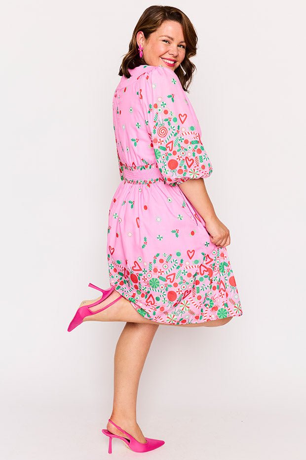 Abbie Pink Candy Crush Christmas Dress – Pink Candy Crush Christmas knee length dress
