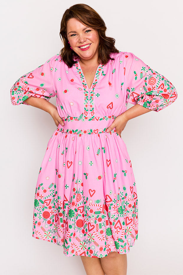 Abbie Pink Candy Crush Christmas Dress – Pink Candy Crush Christmas knee length dress