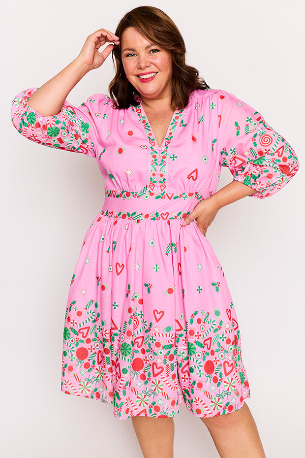 Abbie Pink Candy Crush Christmas Dress – Pink Candy Crush Christmas knee length dress