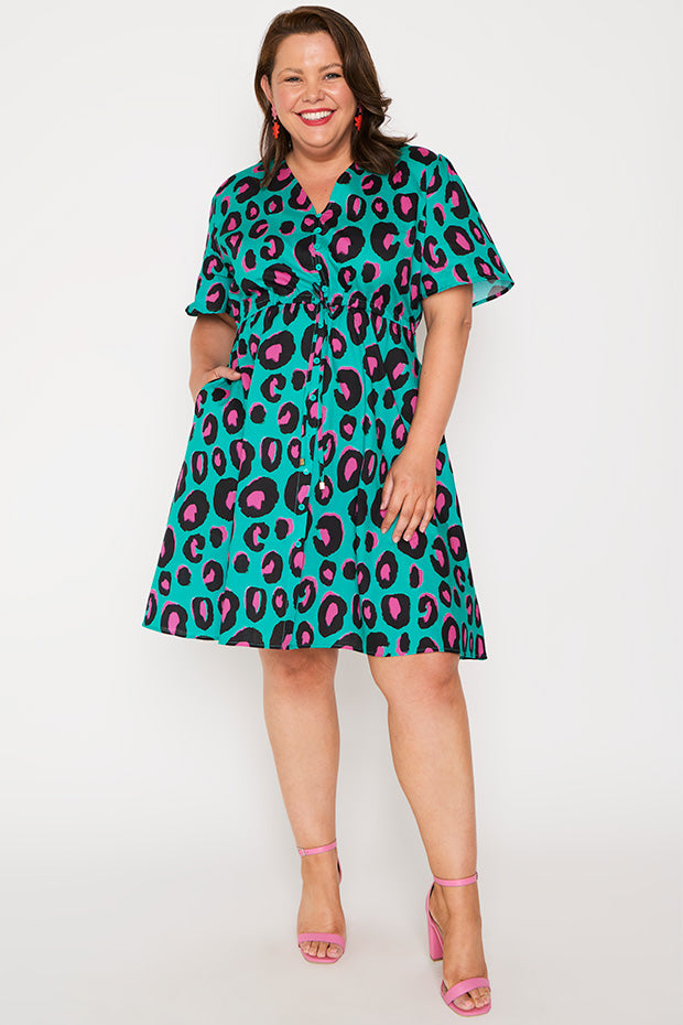 Siena Cotton Minty Leopard Dress – Minty Leopard knee length dress