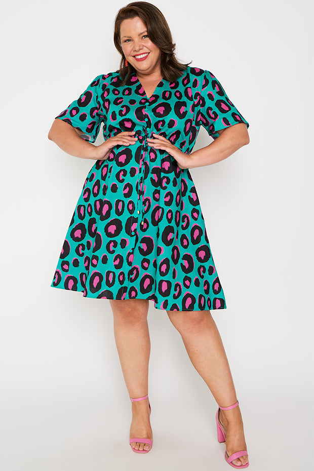 Siena Cotton Minty Leopard Dress – Minty Leopard knee length dress