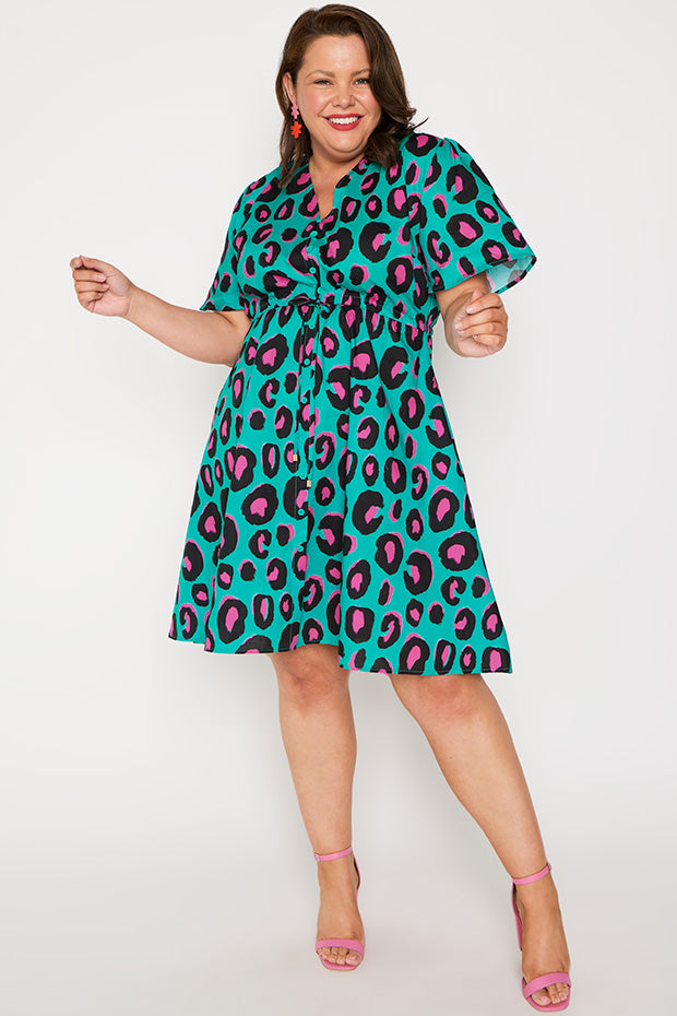 Siena Cotton Minty Leopard Dress – Minty Leopard knee length dress