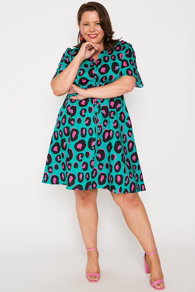 Siena Cotton Minty Leopard Dress – Minty Leopard knee length dress