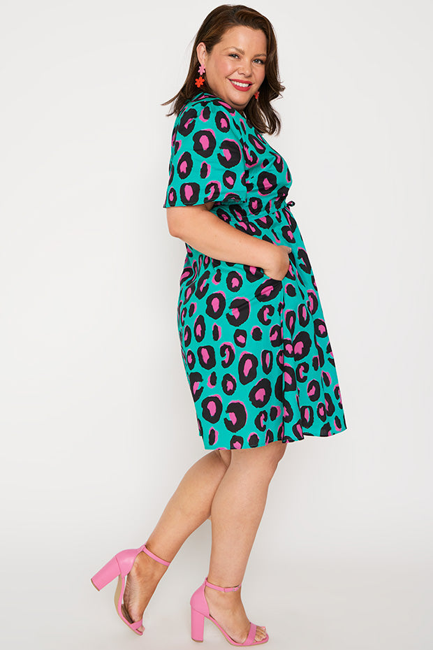 Siena Cotton Minty Leopard Dress – Minty Leopard knee length dress