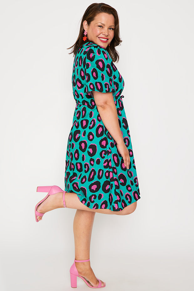 Siena Cotton Minty Leopard Dress – Minty Leopard knee length dress