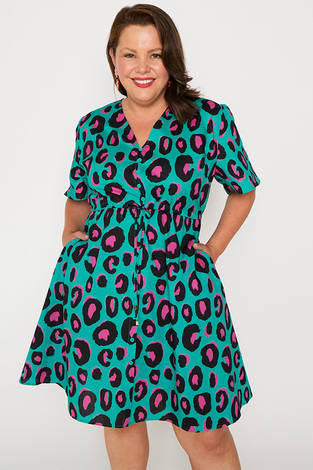 Siena Cotton Minty Leopard Dress – Minty Leopard knee length dress