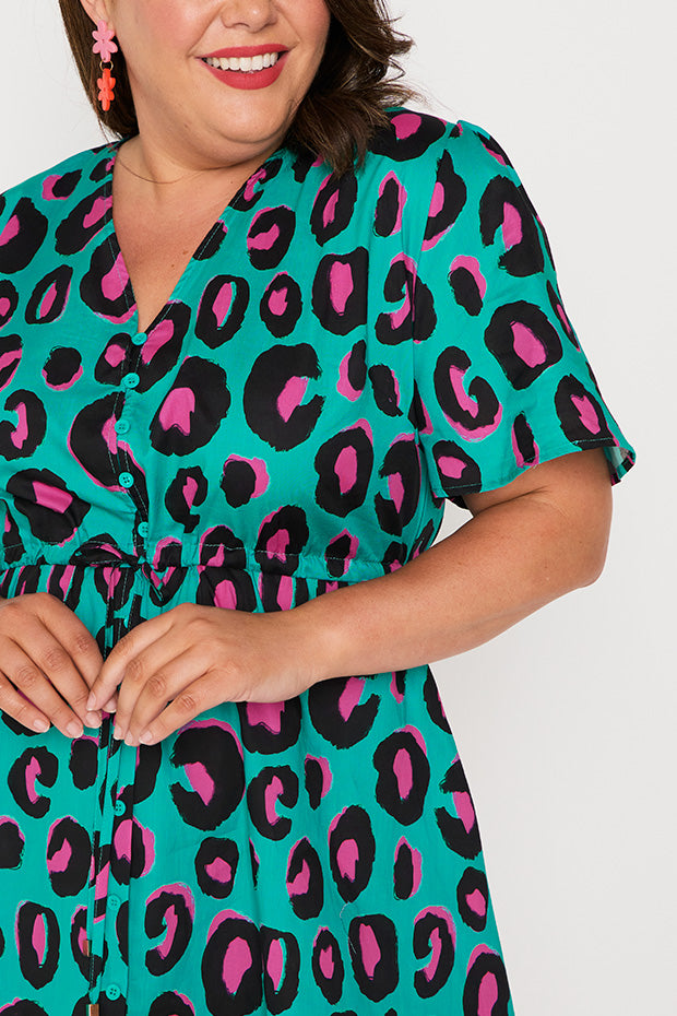 Siena Cotton Minty Leopard Dress – Minty Leopard knee length dress