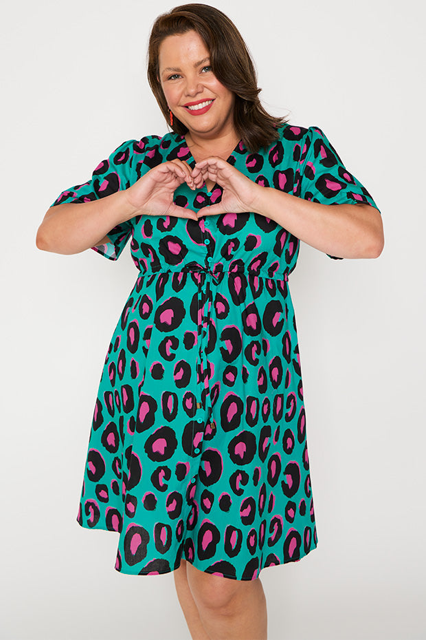 Siena Cotton Minty Leopard Dress – Minty Leopard knee length dress