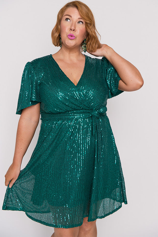 Juliette Emerald Sequins Party Dress – Emerald Sequins midi dress