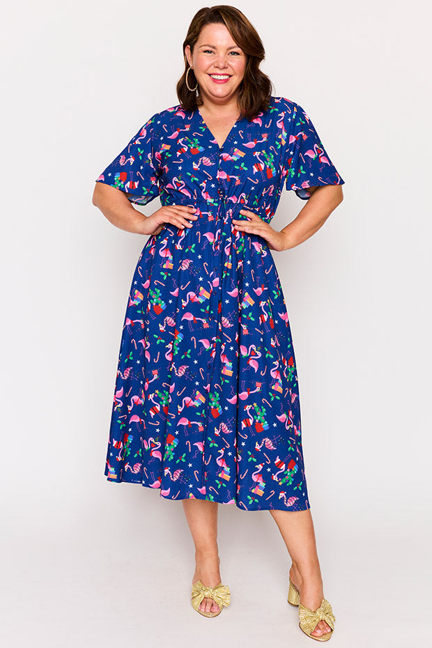 Marley Flamingo Christmas Dress – Flamingo Christmas midi dress