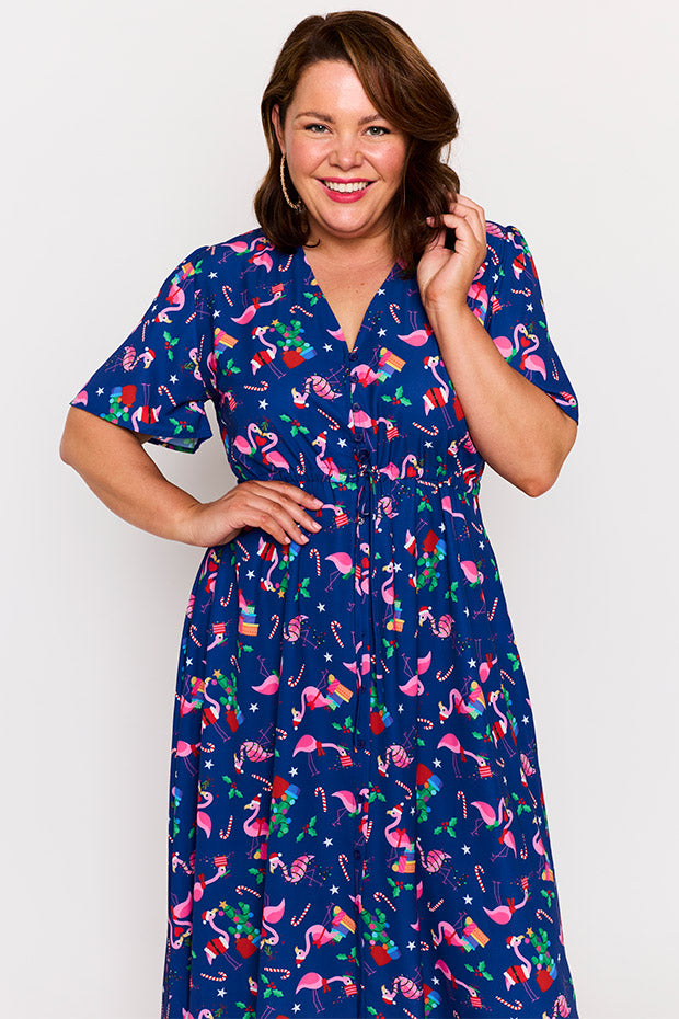 Marley Flamingo Christmas Dress – Flamingo Christmas midi dress
