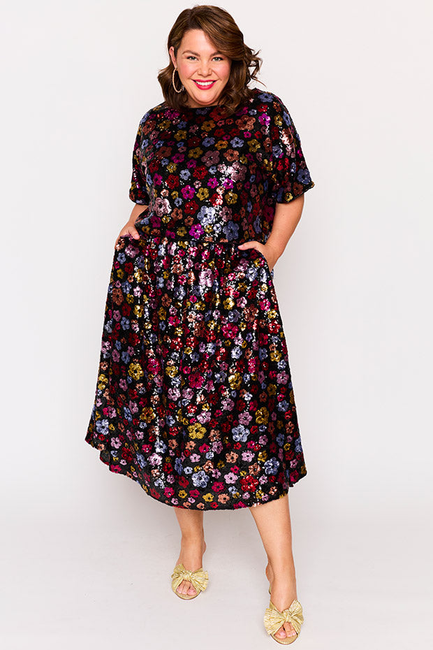Eras Sunset Flower Sequin Skirt – Sunset Flower Sequin midi skirt