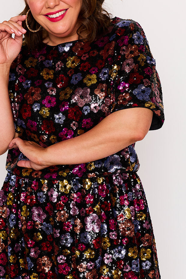Eras Sunset Flower Sequin Skirt – Sunset Flower Sequin midi skirt