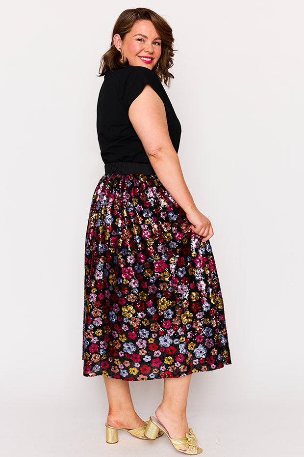 Eras Sunset Flower Sequin Skirt – Sunset Flower Sequin midi skirt
