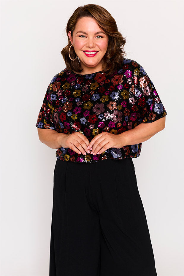 Astra Sunset Flower Sequin Top – Sunset Flower Sequin top