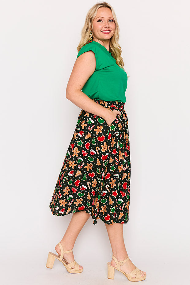 Simea Gingerbread Cookie Christmas Skirt – Gingerbread Cookie Christmas midi skirt