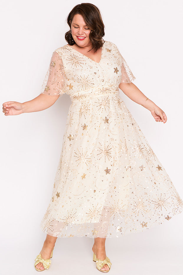 Tracey Gold Sequin Party Dress – Gold Sequin midi dress