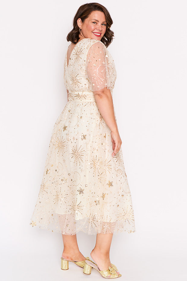 Tracey Gold Sequin Party Dress – Gold Sequin midi dress
