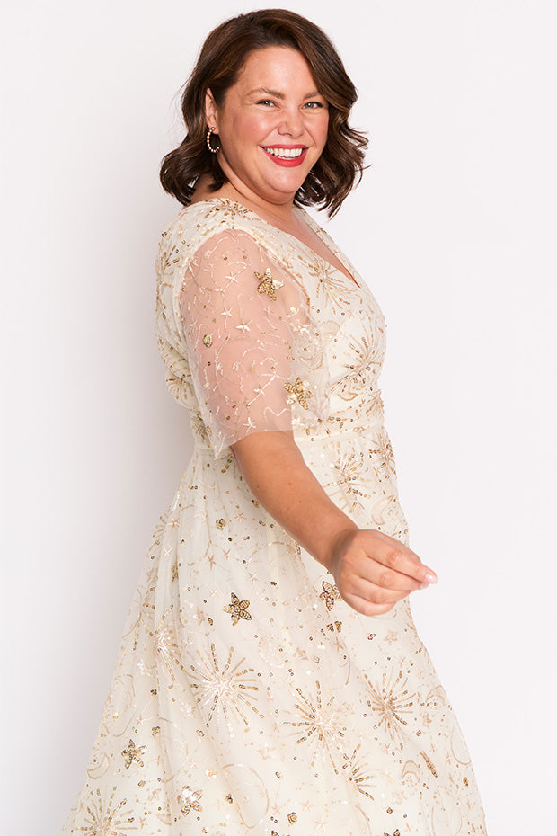 Tracey Gold Sequin Party Dress – Gold Sequin midi dress