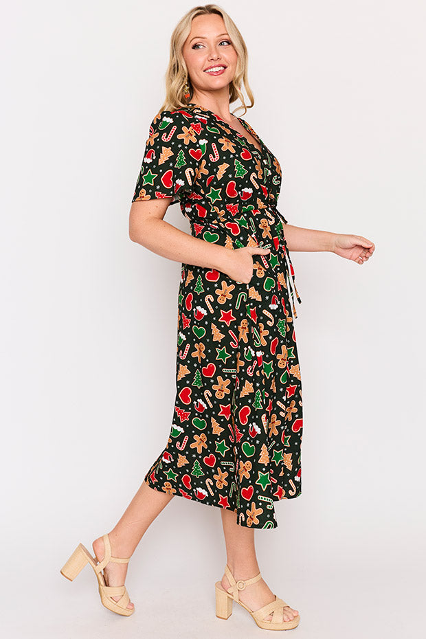 Marley Cotton Gingerbread Cookie Christmas Dress – Gingerbread Cookie Christmas midi dress