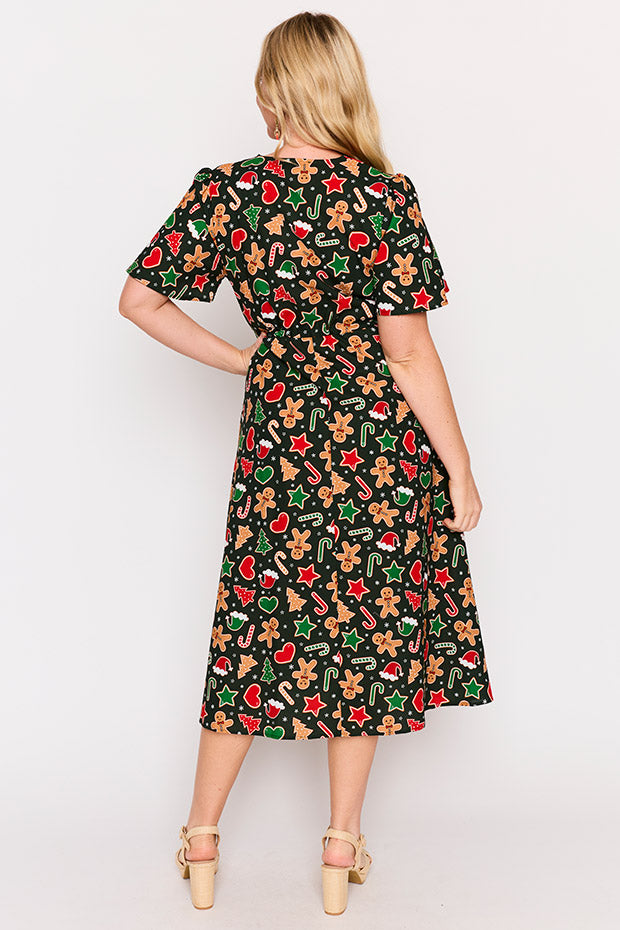Marley Cotton Gingerbread Cookie Christmas Dress – Gingerbread Cookie Christmas midi dress