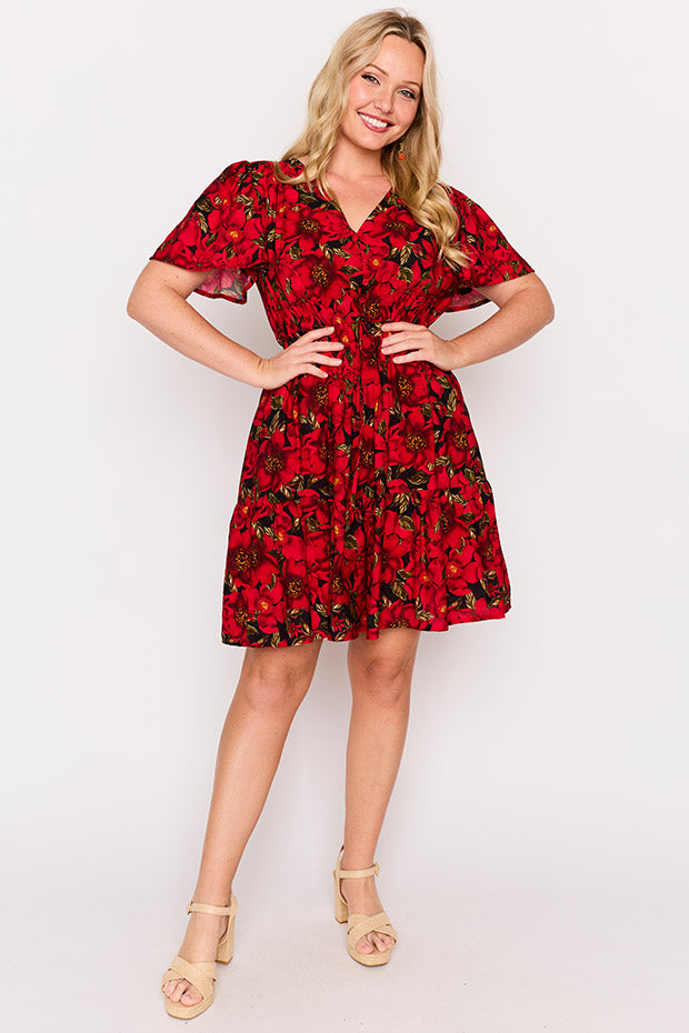 Leena Crimson Christmas Dress – Crimson Christmas knee length dress
