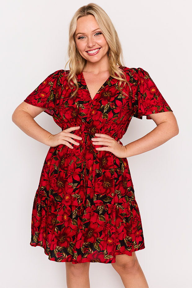 Leena Crimson Christmas Dress – Crimson Christmas knee length dress