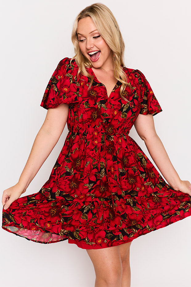 Leena Crimson Christmas Dress – Crimson Christmas knee length dress