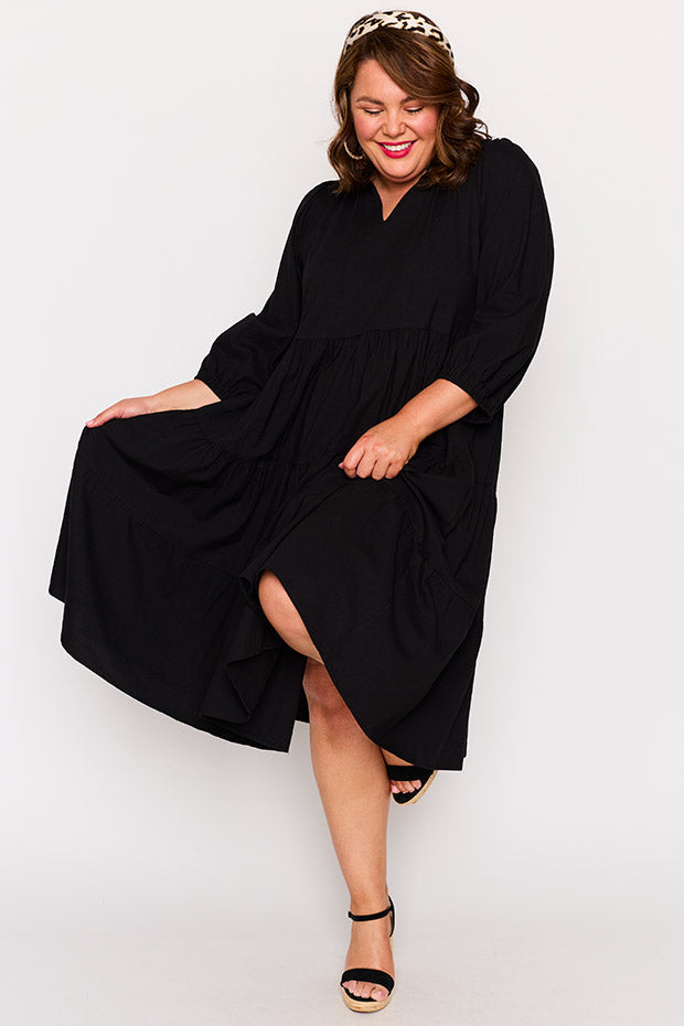 Crystal Black Dress – Black midi dress