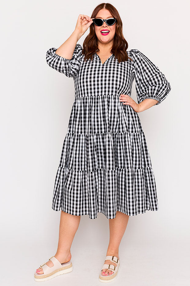 Crystal Black Gingham Dress – Black Gingham midi dress