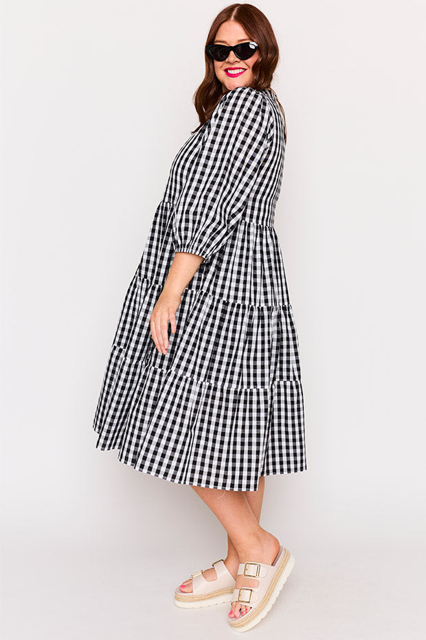 Crystal Black Gingham Dress – Black Gingham midi dress