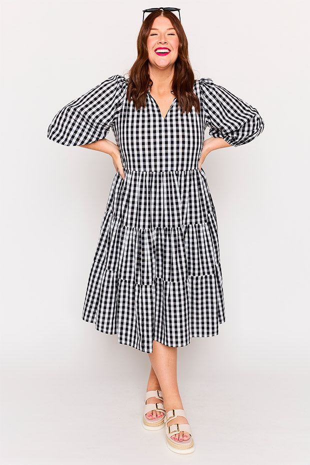 Crystal Black Gingham Dress – Black Gingham midi dress