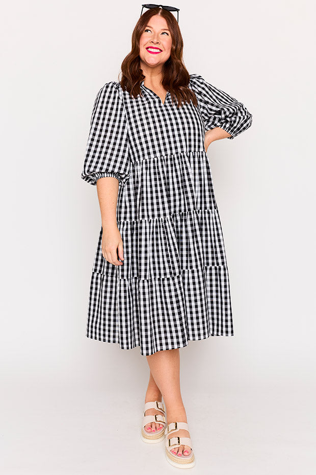 Crystal Black Gingham Dress – Black Gingham midi dress