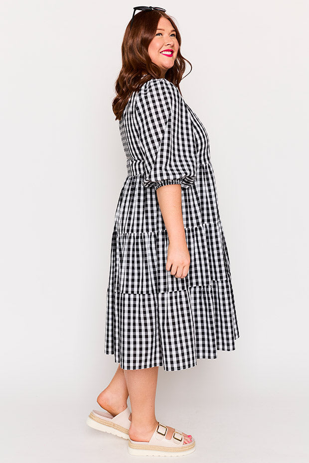 Crystal Black Gingham Dress – Black Gingham midi dress