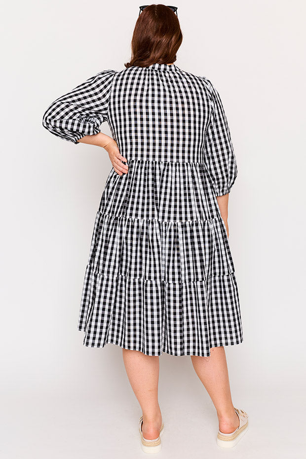 Crystal Black Gingham Dress – Black Gingham midi dress