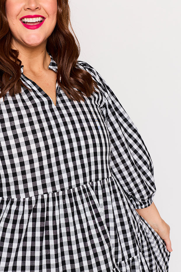 Crystal Black Gingham Dress – Black Gingham midi dress