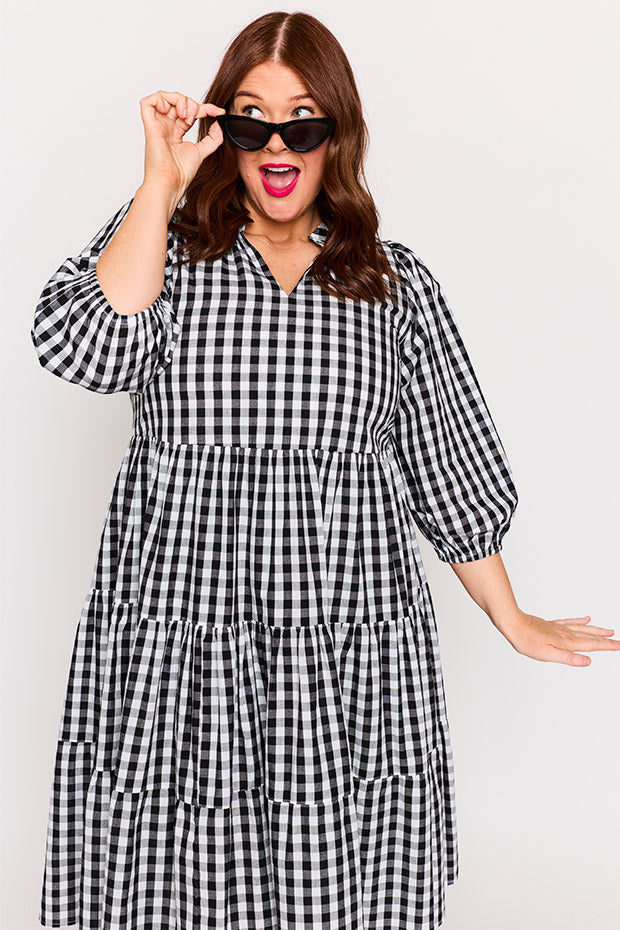 Crystal Black Gingham Dress – Black Gingham midi dress