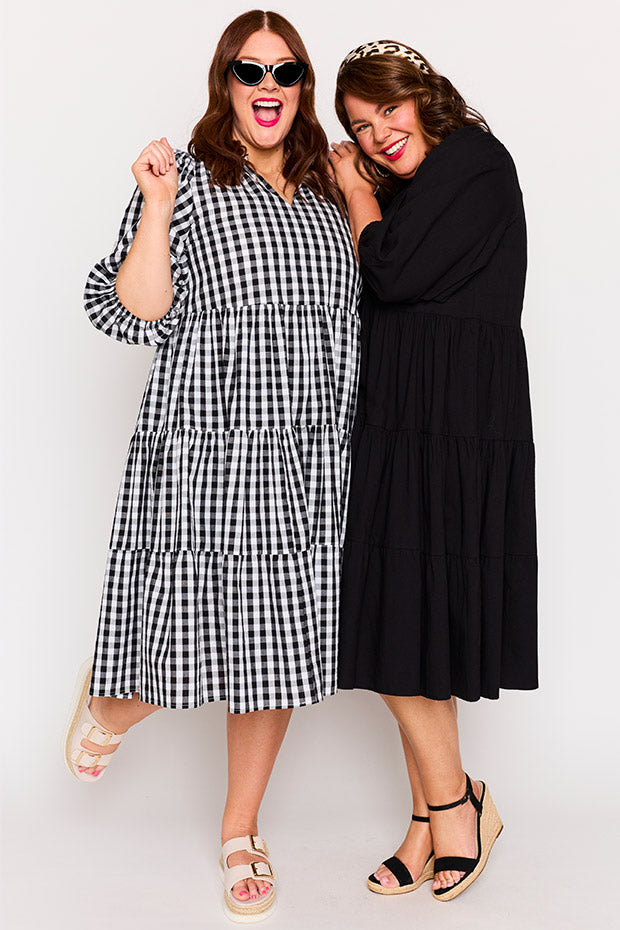 Crystal Black Gingham Dress – Black Gingham midi dress
