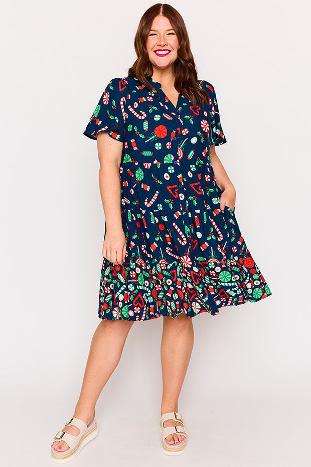 Lucette Candy Crush Christmas Dress – Candy Crush Christmas midi dress