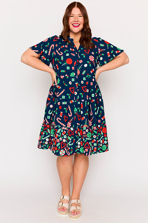Lucette Candy Crush Christmas Dress – Candy Crush Christmas midi dress