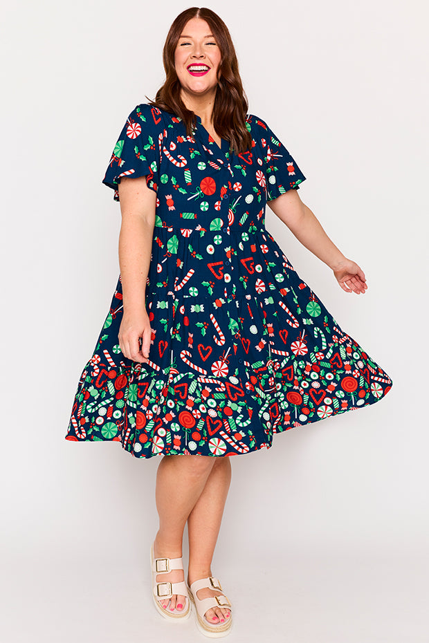 Lucette Candy Crush Christmas Dress – Candy Crush Christmas midi dress