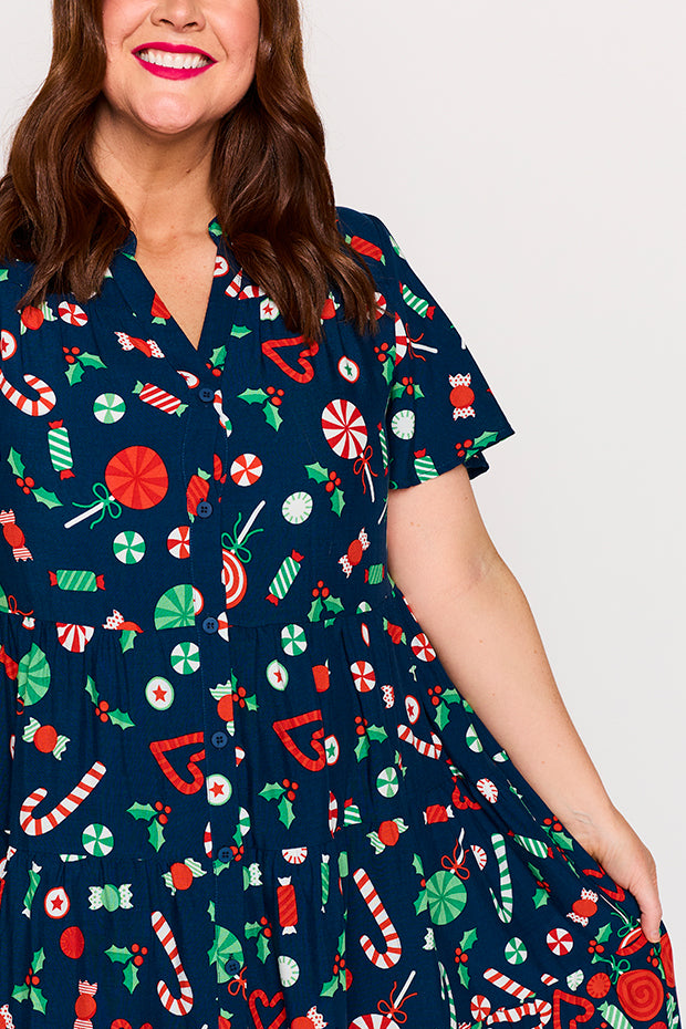 Lucette Candy Crush Christmas Dress – Candy Crush Christmas midi dress