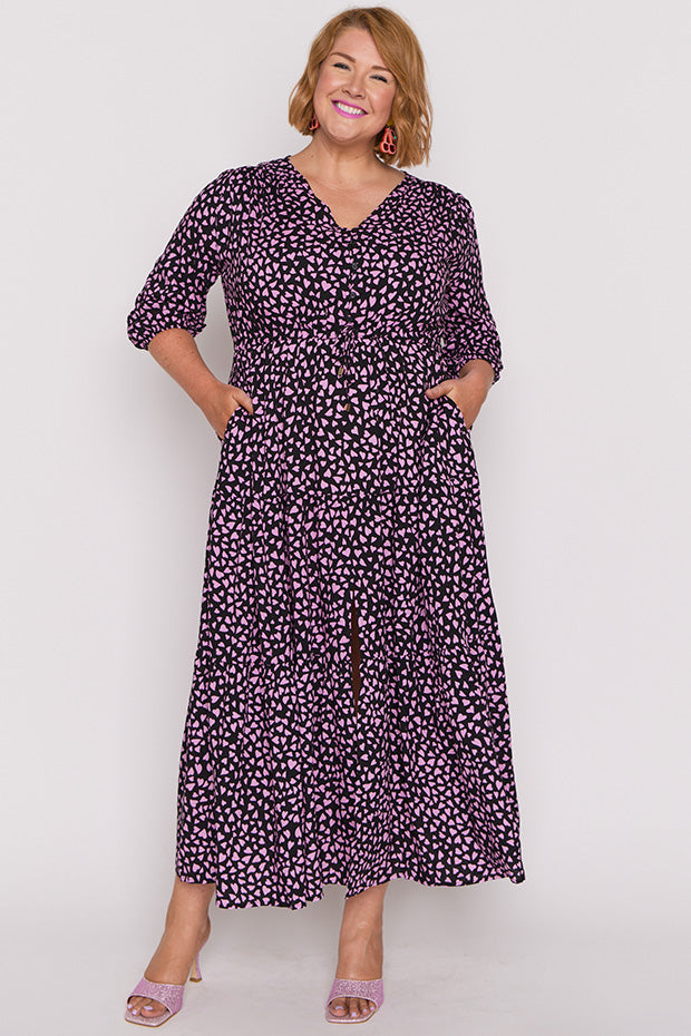 Adeline Abstract Hearts Black Pink Maxi Dress – Abstract Hearts Black Pink maxi dress