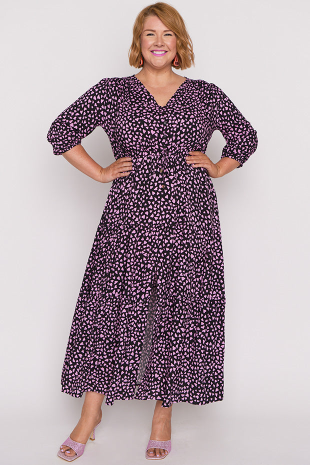 Adeline Abstract Hearts Black Pink Maxi Dress – Abstract Hearts Black Pink maxi dress