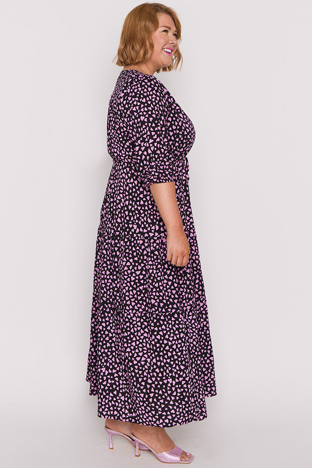 Adeline Abstract Hearts Black Pink Maxi Dress – Abstract Hearts Black Pink maxi dress