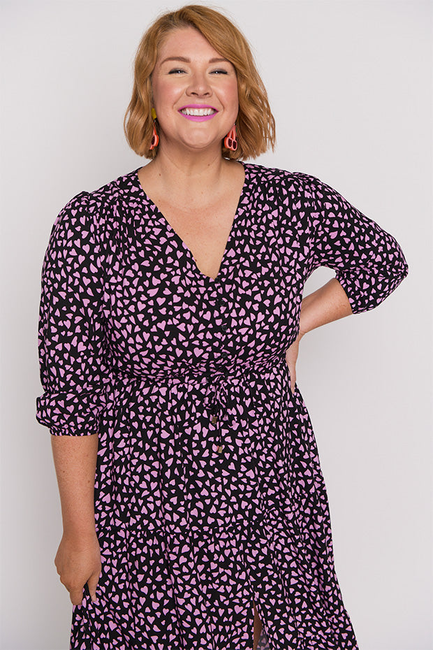 Adeline Abstract Hearts Black Pink Maxi Dress – Abstract Hearts Black Pink maxi dress