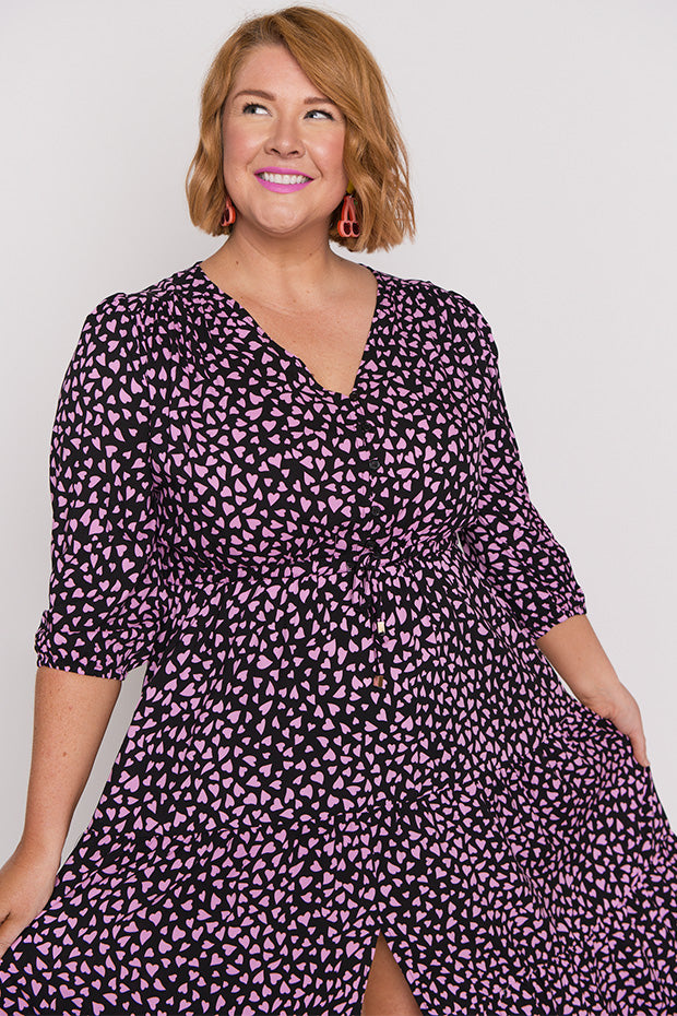 Adeline Abstract Hearts Black Pink Maxi Dress – Abstract Hearts Black Pink maxi dress