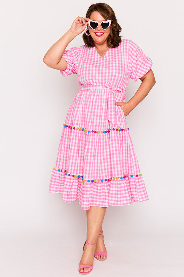 Tina Pink Gingham Dress – Pink Gingham midi dress