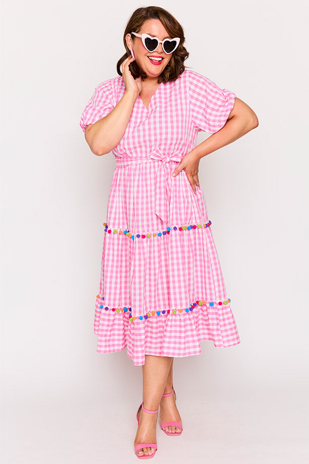 Tina Pink Gingham Dress – Pink Gingham midi dress