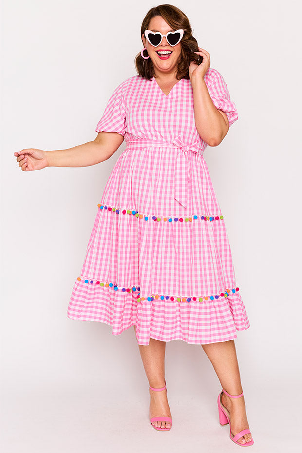 Tina Pink Gingham Dress – Pink Gingham midi dress
